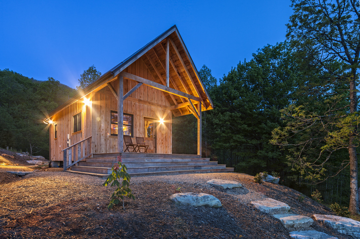 a cabin at night in the Smoky Mountains