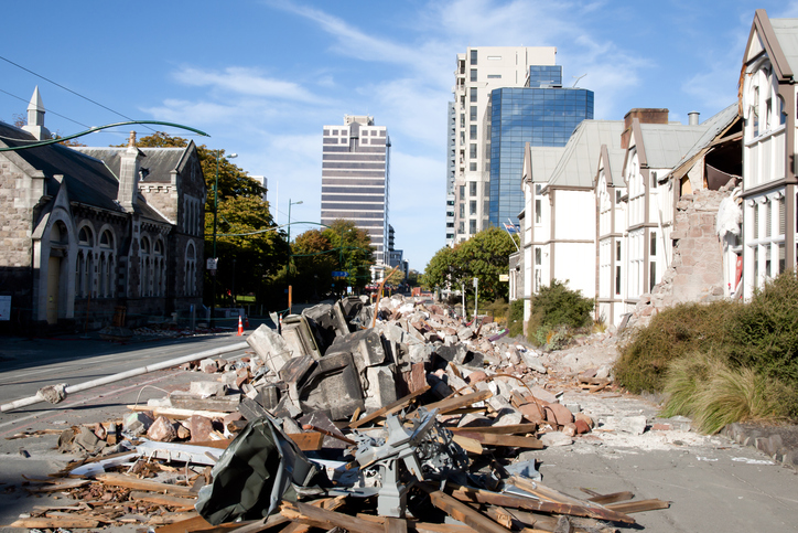 earthquake-damaged neighborhood